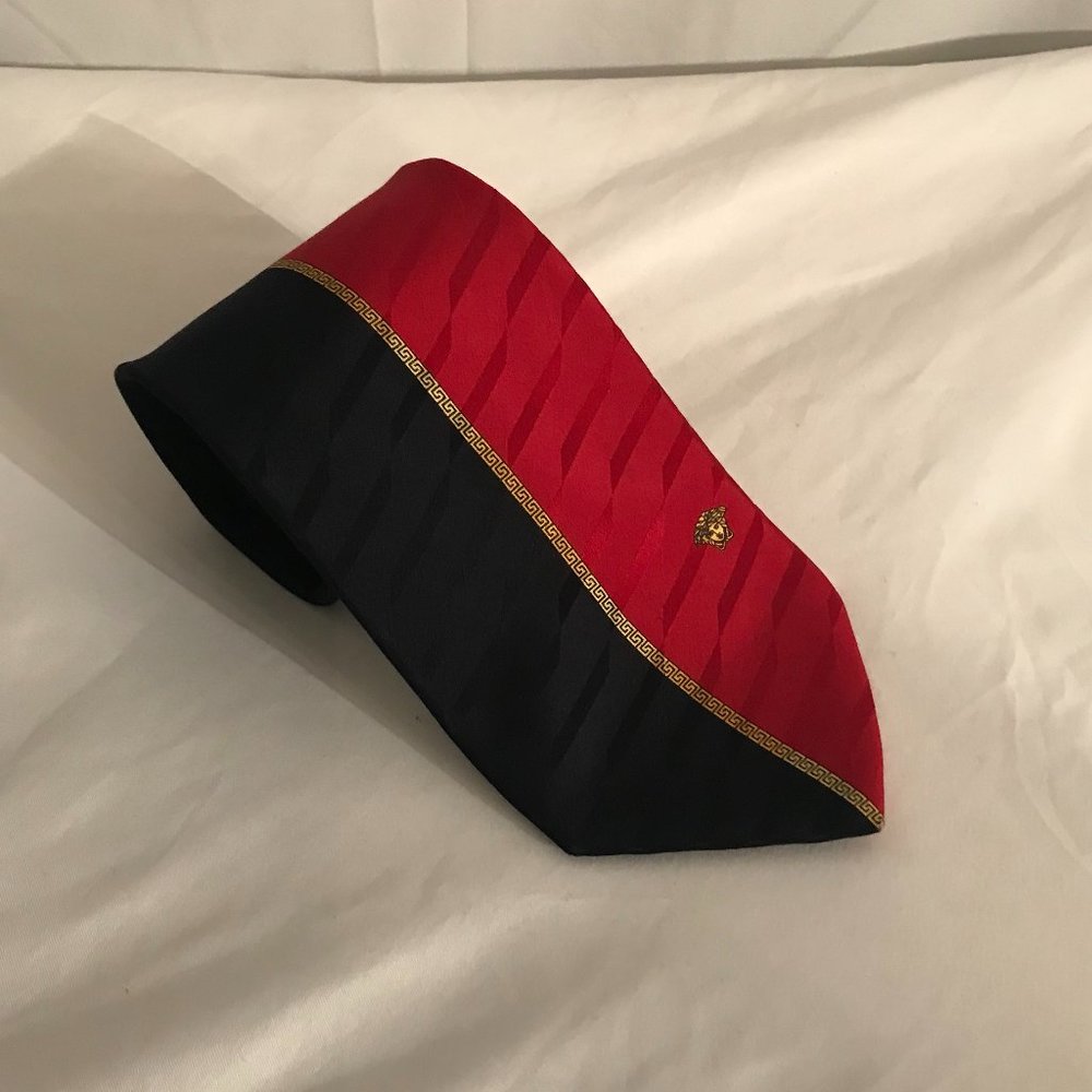 Gianni Versace Navy/Red Striped 100% Silk Tie